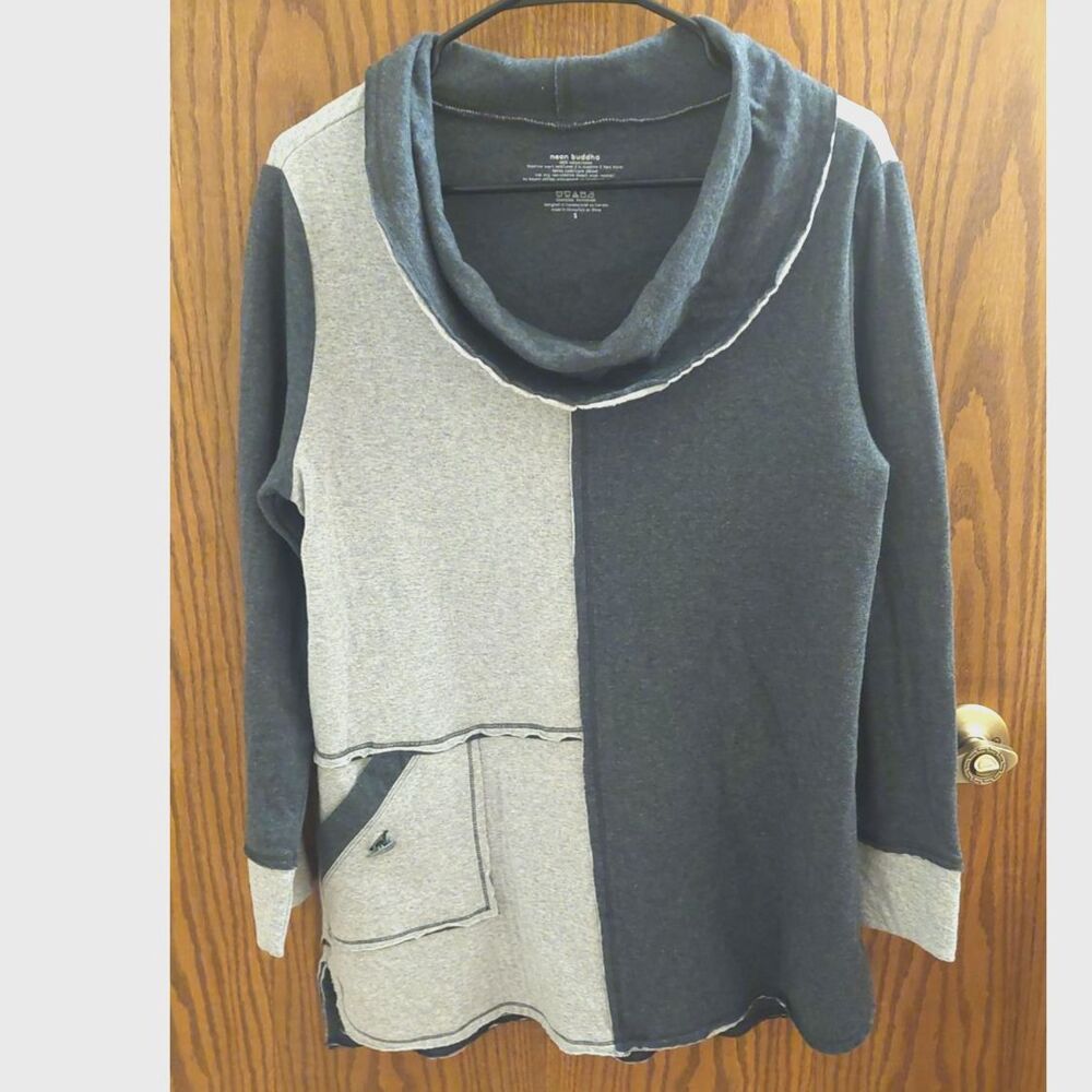 Neon Buddha Colorblock Cowl Neck Tunic Sweatshirt Womens Small Gray
